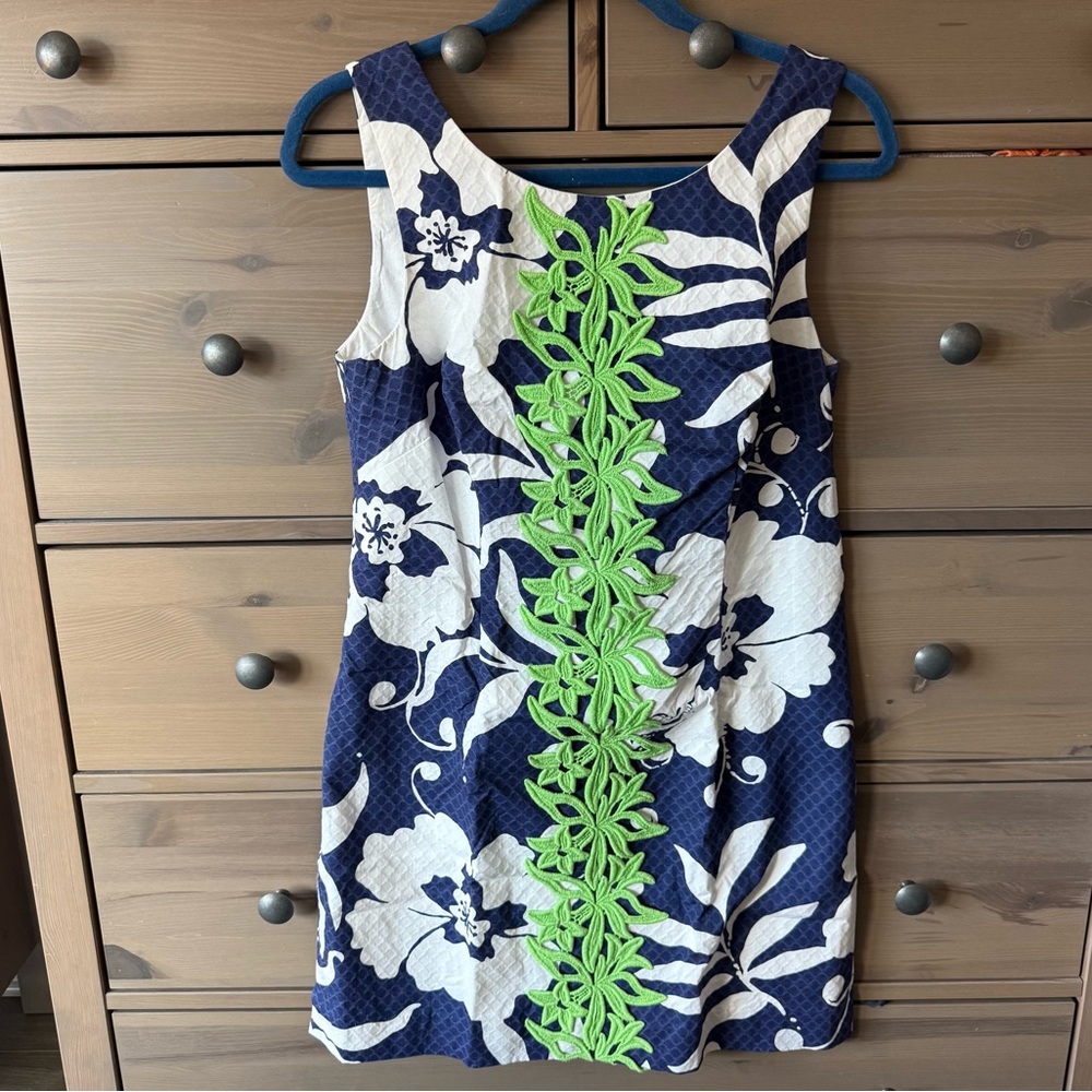 Lilly Pulitzer Delia Shift Dress Navy/White Johnny B Lace Front Size 8